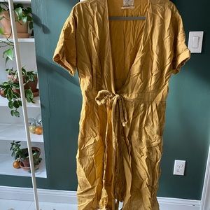 Urban Outfitters Midi Wrap Linen Dress in Yellow